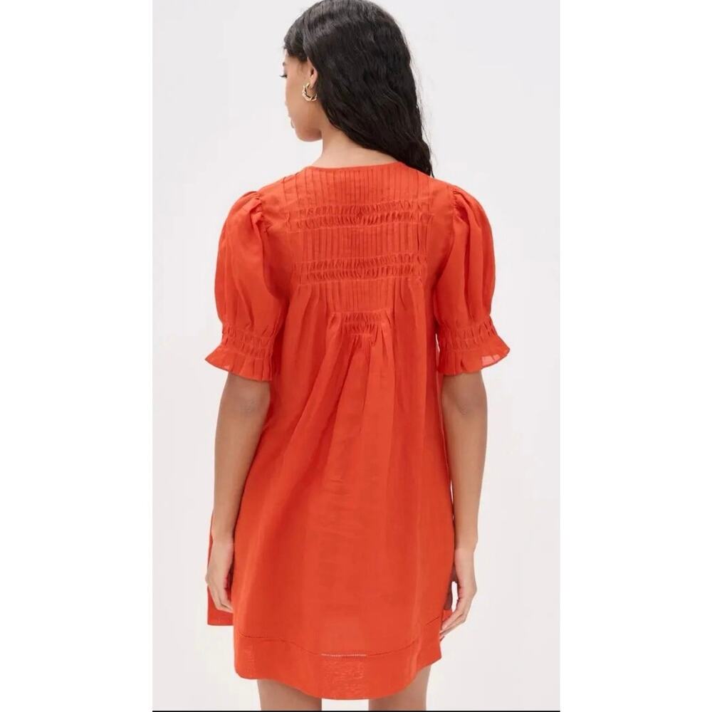 SEA NEW YORK Zora Button-Down Mini Dress in Chilie Medium Ramie Boho EUC - Picture 3 of 10